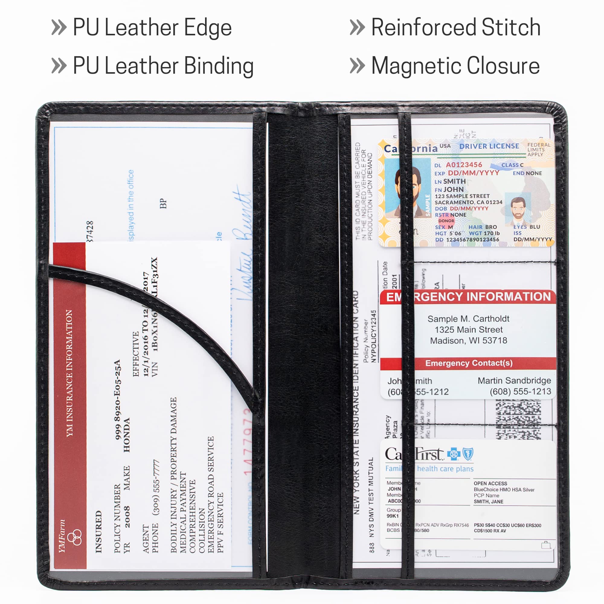 CANOPUS Car Registration and Insurance Holder, PU Leather Card Holder, Vehicle Glove Box Organizer for Auto, SUV, Truck, Black - Image 4