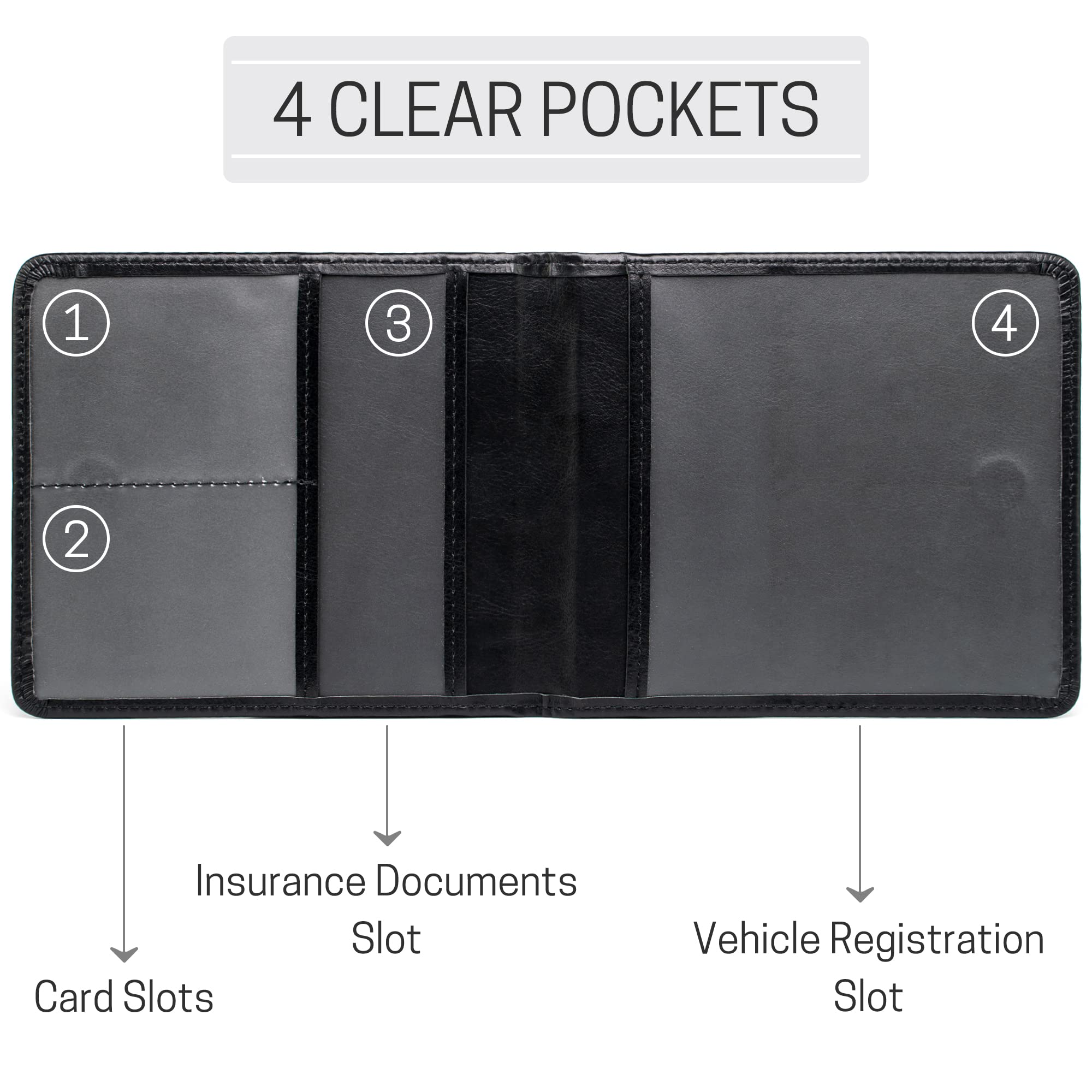 CANOPUS Car Registration and Insurance Holder, PU Leather Card Holder, Vehicle Glove Box Organizer for Auto, SUV, Truck and Motorcycle, Black - Image 3