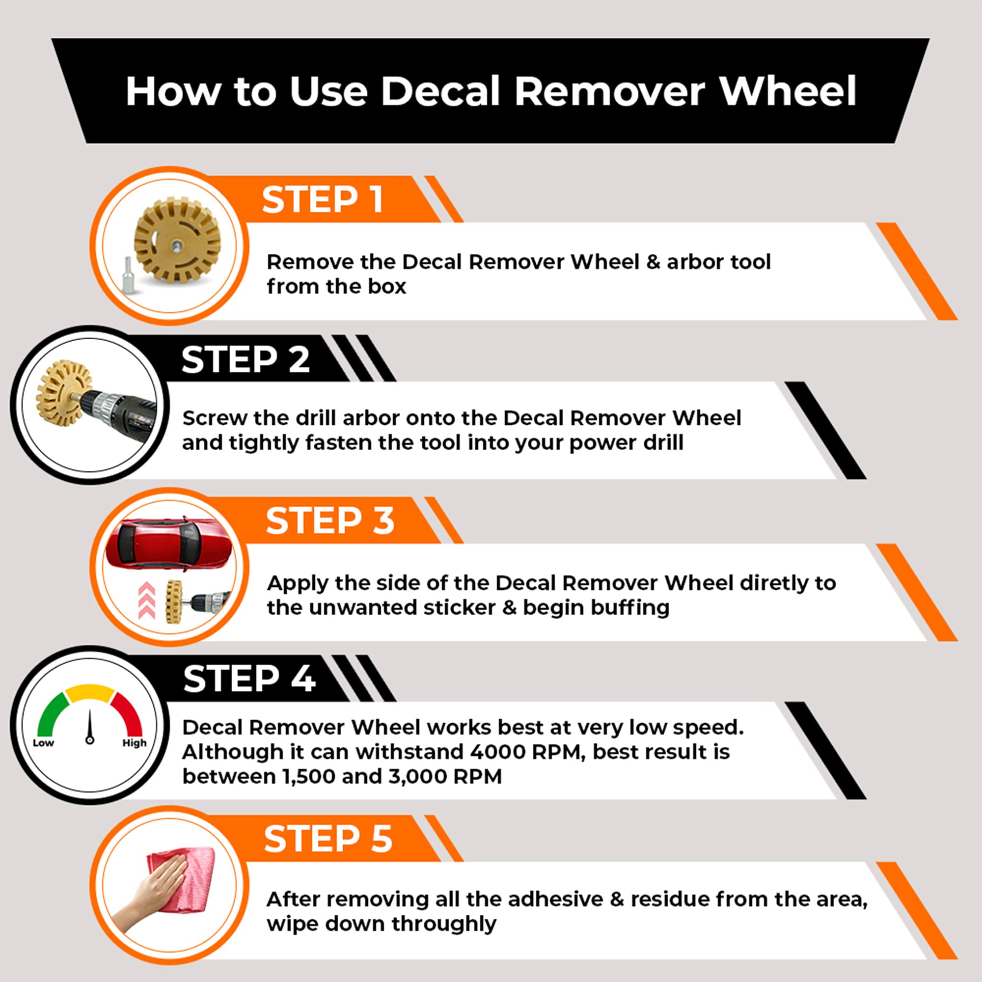 CANOPUS Decal Remover Eraser Wheel - Adhesive, Pinstripe, Sticker, Vinyl Removal Tool Kit for Cars, RVs, Boats - 4 inch Rubber Pad with Drill Adapter - Image 4